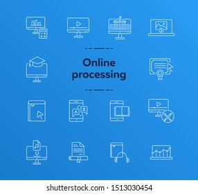 Online learning line icon set. Course, lection, educational video. Tutorial concept. Can be used for topics like lesson, educational technology, school subject