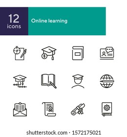 Online learning line icon set. Book, webinar, diploma. Education concept. Can be used for topics like studying, teaching, graduation