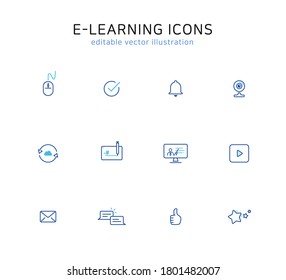 Online learning line icon set: editable vector illustration for web and app. Education icons using for school, education platform, distance learning solutions, online classes and e-learning.