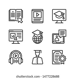 Online learning line icons. Distance education, electronic book, online video, digital tutorials, elearning concepts. Outline symbols, modern linear graphic elements collection. Vector icons set