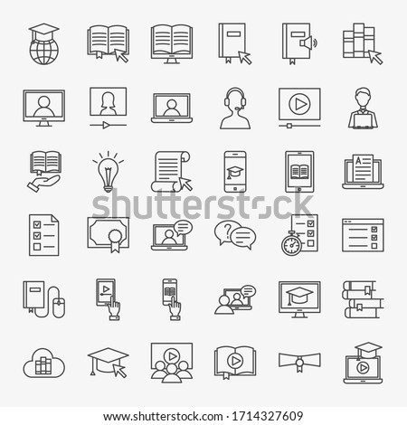 Online Learning Line Icons Set. Vector Thin Outline Education Symbols.