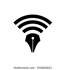 Online learning logo concept signal wi-fi with pen nib vector logo icon design illustration	