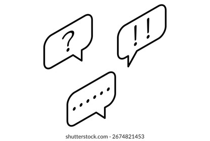 Online learning multiple speech bubbles conversation isometric simple line icon, Vector Illustration