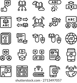 Conjunto de Colección de estilo de icono de esquema de aprendizaje en línea 2