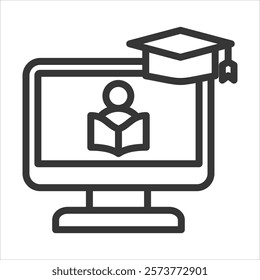 Online Learning Outline Icon Vector Illustration