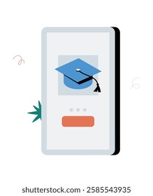 Online Learning Platform On Smartphone, Flat Vector Illustration Symbolizing E Learning, Digital Education, And Virtual Classroom, Isolated On White Background