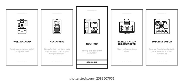 online learning platform web onboarding mobile vector computer internet, book training, school university, course business, student study online learning platform web illustrations