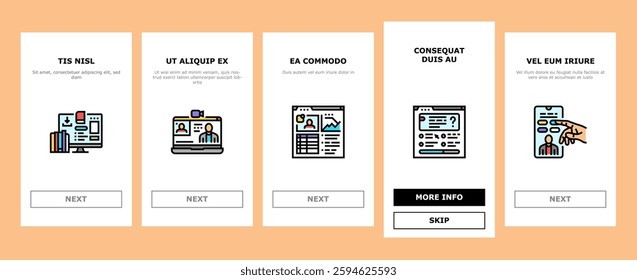 online learning platform web onboarding mobile vector computer internet, book training, school university, course business, student study online learning platform web illustrations