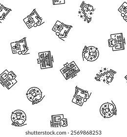 online learning platform web vector seamless pattern thin line illustration