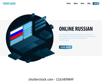 Online Learning Russian. Education concept, Online training, specialization, university studies. Isometric vector illustration