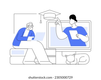 Online learning for seniors abstract concept vector illustration. Online courses for seniors, additional education, free online program, learning community, online quizz abstract metaphor.