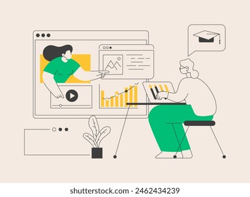 Online learning for seniors abstract concept vector illustration. Online courses for seniors, additional education, free online program, learning community, online quizz abstract metaphor.