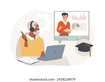 Online learning for seniors isolated concept vector illustration. Online courses for seniors, additional education, free online program, learning community, online quizz vector concept.