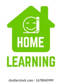 Online learning - simple line icon. Smiley person with pencil learning from home. 