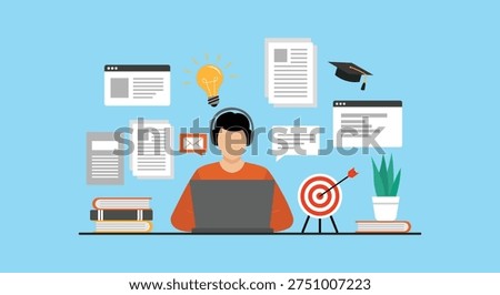 Online Learning and Skill Development with Laptop – Education and E Learning Flat Vector Illustration