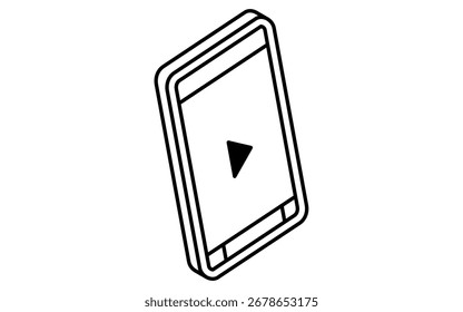 Online learning smartphone with play button video isometric simple line icon, black and white, Vector Illustration