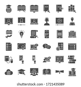 Online Learning Solid Web Icons. Vector Set of Education Glyphs.