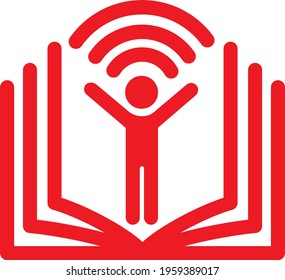 Online Learning student icon book with child and wifi symbol