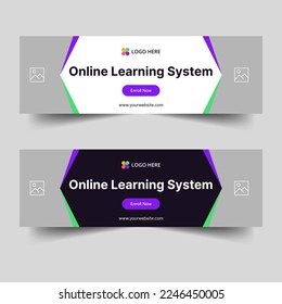 Online learning system web banner for social media posts, abstract banner, creative banner template