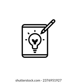 Online learning, tablet with light bulb outline icon. Vector illustration. The isolated icon suits the web, infographics, interfaces, and apps.