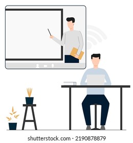 online learning teacher and student flat illustration