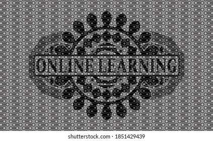 Online Learning text inside black abstract badge. Pattern fancy background. Intense illustration. 