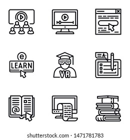 Online Learning Training Course Icon Set. Outline Set Of 9 Online Learning Training Course Icon Vector For Web Design Isolated On White Background