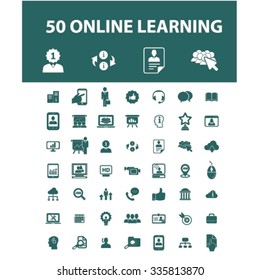online learning, training, study, school  icons, signs vector concept set for infographics, mobile, website, application
