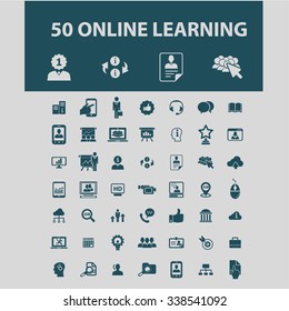 online learning, training, study, school  icons, signs vector concept set for infographics, mobile, website, application

