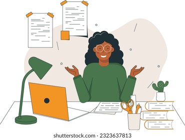 Online learning. Online training. Teaching students online at home. The character sits at the table and studies with books and notebooks. Online education concept. Flat isometric vector illustration.