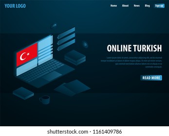 Online Learning Turkish. Education concept, Online training, specialization, university studies. Isometric vector illustration