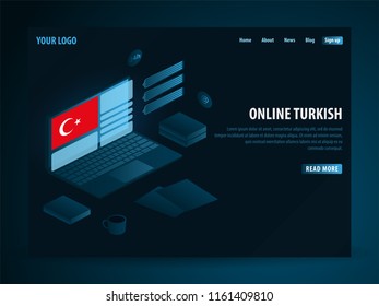 Online Learning Turkish. Education concept, Online training, specialization, university studies. Isometric vector illustration