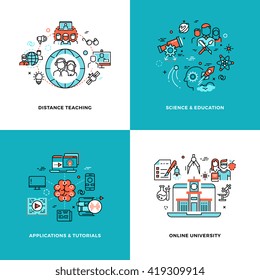 Online learning, tutorials and education vector concepts set. University education information and knowledge, communication web education illustration