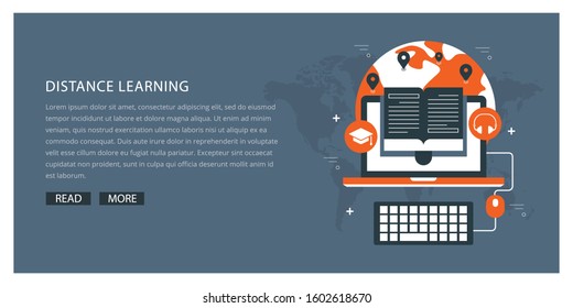 Online learning vector, distance education or online training courses. Online education. E-learning.