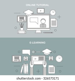 Online learning vector, distance education or online training courses. Online education. E-learning flat design