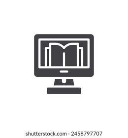 Online Learning vector icon. Computer display with book filled flat sign for mobile concept and web design. E-learning glyph icon. Symbol, logo illustration. Vector graphics