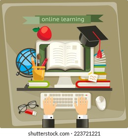 Online learning, vector illustration