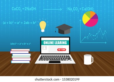 Online learning vector illustration. electronic studying online with laptop concept. 