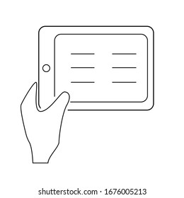 Online-Lernen über Tablette, Symbol, das eine Tablette mit der Hand hält