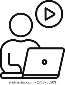 Aprendizagem on-line e conteúdo de vídeo em um ícone de laptop.