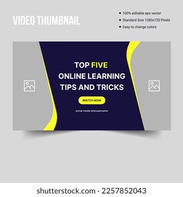 Online learning video thumbnail template design, cover banner vector ads
