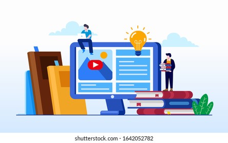 Online learning video tutorial, courses and art landing page website illustration flat design 