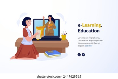 Online learning webinar education illustration set