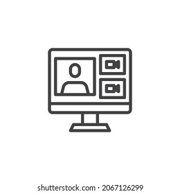 Icono de línea de seminario web de aprendizaje en línea. signo de estilo lineal para concepto móvil y diseño web. Educación en línea, video entrenamiento contorno icono vector. Símbolo, ilustración del logotipo. Gráficos vectoriales