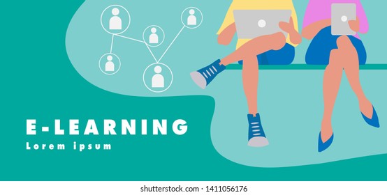 Online learning.Back to school education knowledge and technology  concept Vector illustration in flat style