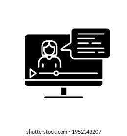 Online lecture glyph icon. Internet education. Webinar for students. Distant studying. E learning course. Remote class. Vector isolated illustration.