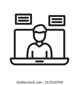 Imagen vectorial de icono del conferenciante en línea. También se puede usar para Fitness físico. Adecuado para aplicaciones móviles, aplicaciones web y medios impresos.