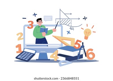 Online Lecturer Teaching Maths Illustration concept on white background