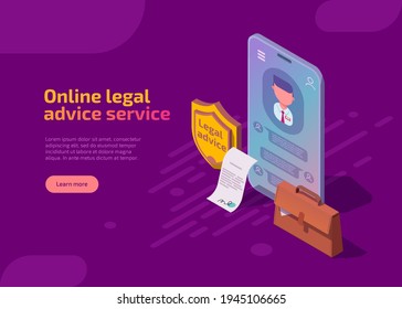 Online legal advice service isometric landing page