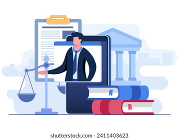 Online legal assistance, Legal advice, Law, Lawyer, Remote consulting, Legal assistance in business, Online legal consultant concept for ui, web design, landing page, web banner, mobile app